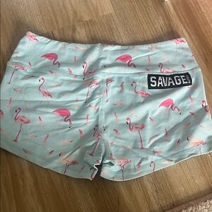 Savage Women's Athletic Shorts - Pink Flamingo Print